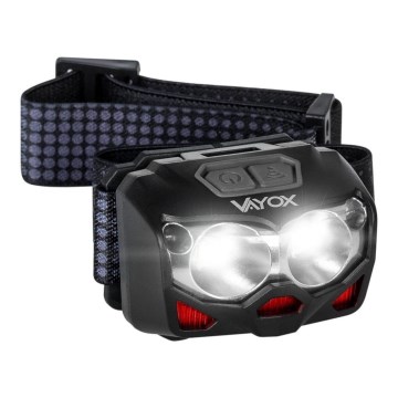 Linterna frontal LED recargable y regulable con sensor y luz roja 2xLED/5W/5V/3xAAA IP65 500 brillante 1200 mAh