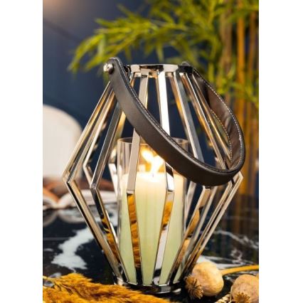 Linterna GEOM 31 cm cromo brillante/negro