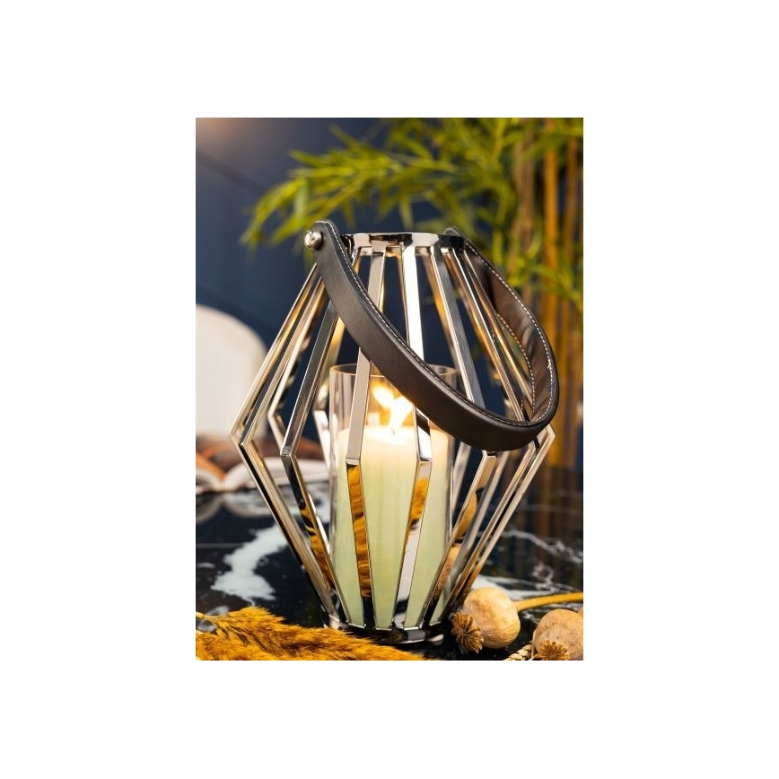 Linterna GEOM 31 cm cromo brillante/negro