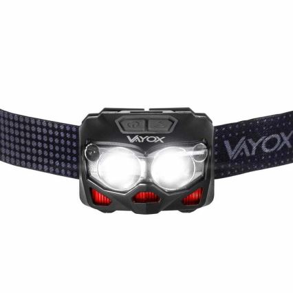 Linterna frontal LED recargable y regulable con sensor y luz roja 2xLED/5W/5V/3xAAA IP65 500 brillante 1200 mAh