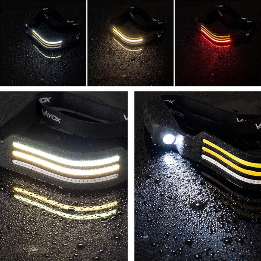 Linterna frontal LED recargable y regulable con sensor y luz roja 4xLED/5V IP44 300 brillante 1200 mAh