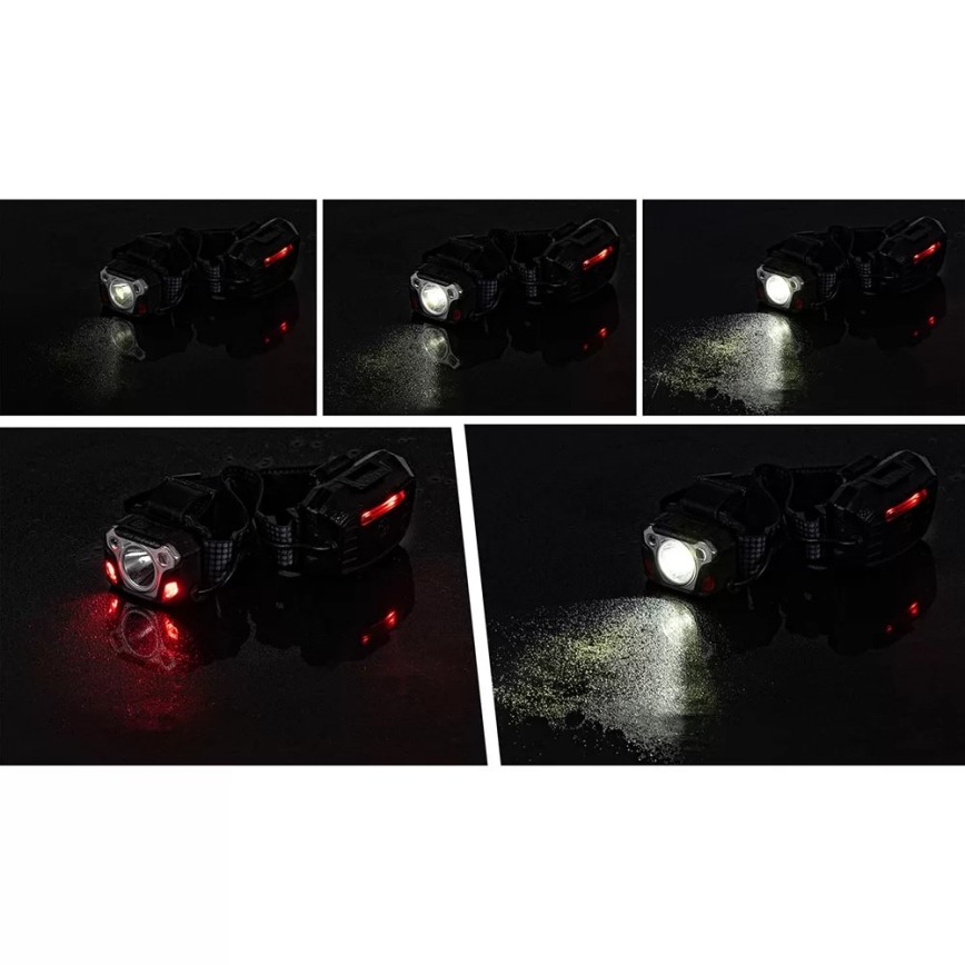 Linterna frontal LED recargable y regulable con sensor con función power bank y luz roja LED/10W/5V IP44 1200 brillante 4000 mAh