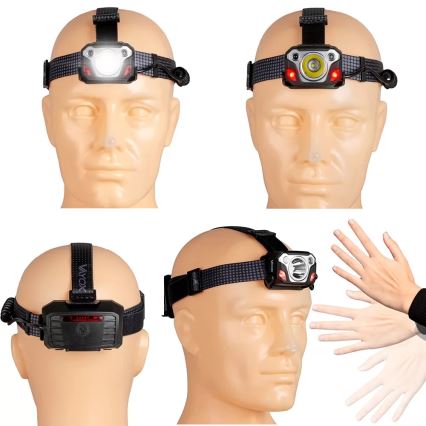 Linterna frontal LED recargable y regulable con sensor con función power bank y luz roja LED/10W/5V IP44 1200 brillante 4000 mAh
