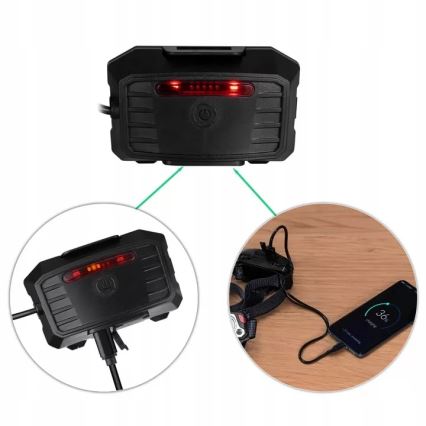 Linterna frontal LED recargable y regulable con sensor con función power bank y luz roja LED/10W/5V IP44 1200 brillante 4000 mAh