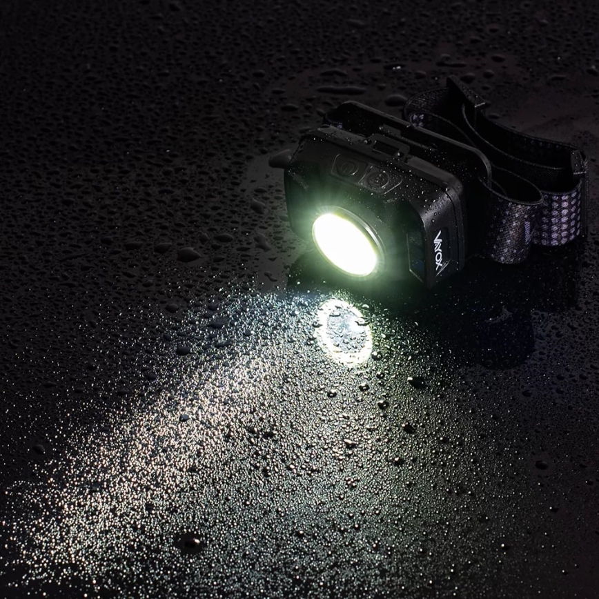 Linterna frontal LED recargable y regulable con sensor y luz roja LED/15W/5V IP66 430 brillante 1800 mAh