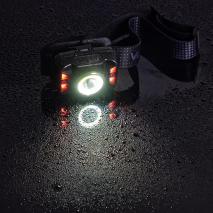 Linterna frontal LED recargable y regulable con sensor y luz roja LED/15W/5V IP66 430 brillante 1800 mAh