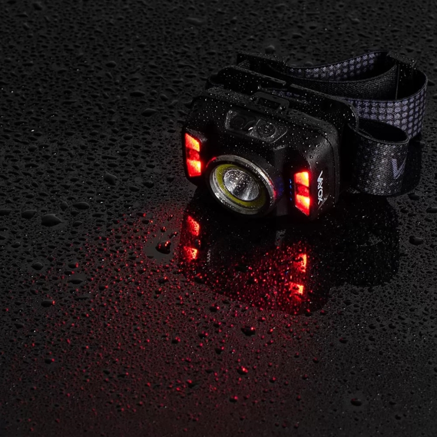 Linterna frontal LED recargable y regulable con sensor y luz roja LED/15W/5V IP66 430 brillante 1800 mAh