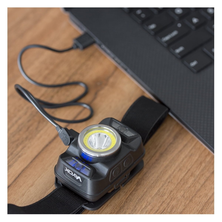 Linterna frontal LED recargable y regulable con sensor y luz roja LED/15W/5V IP66 430 brillante 1800 mAh