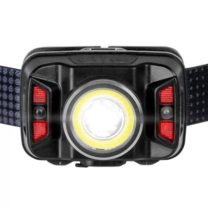Linterna frontal LED recargable y regulable con sensor y luz roja LED/15W/5V IP66 430 brillante 1800 mAh