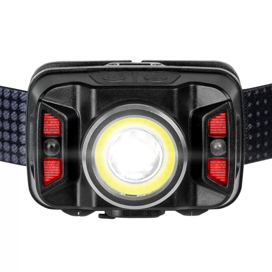 Linterna frontal LED recargable y regulable con sensor y luz roja LED/15W/5V IP66 430 brillante 1800 mAh