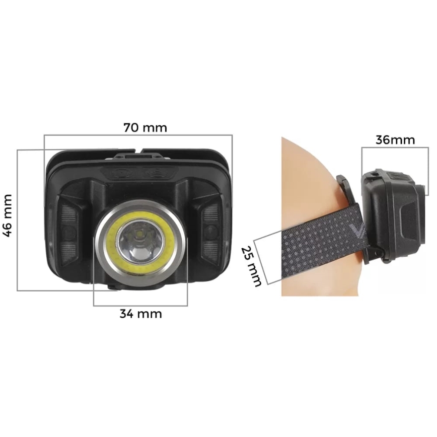 Linterna frontal LED recargable y regulable con sensor y luz roja LED/15W/5V IP66 430 brillante 1800 mAh