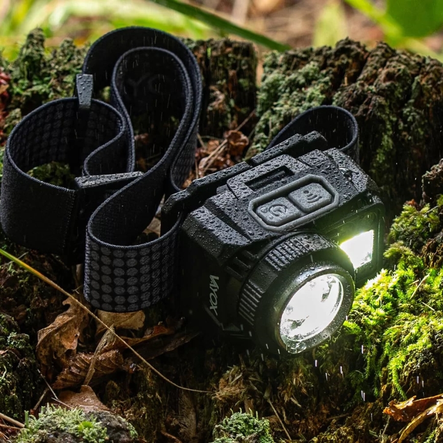 Linterna frontal LED recargable y regulable con sensor y luz roja LED/6W/5V/3xAAA IP44 500 brillante 1200 mAh