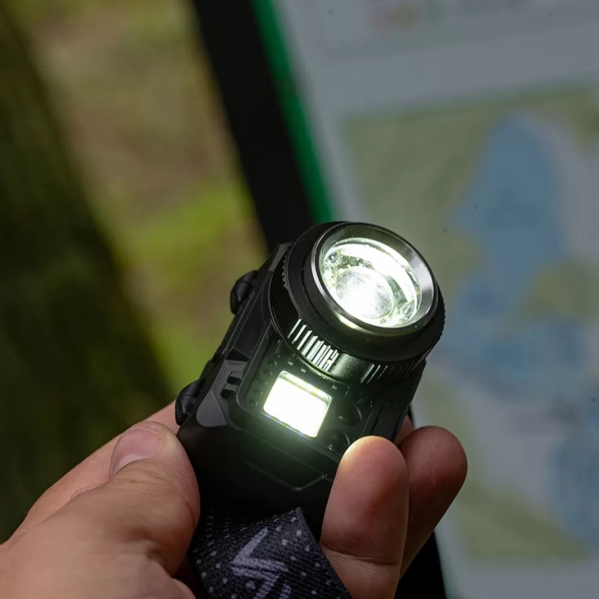 Linterna frontal LED recargable y regulable con sensor y luz roja LED/6W/5V/3xAAA IP44 500 brillante 1200 mAh