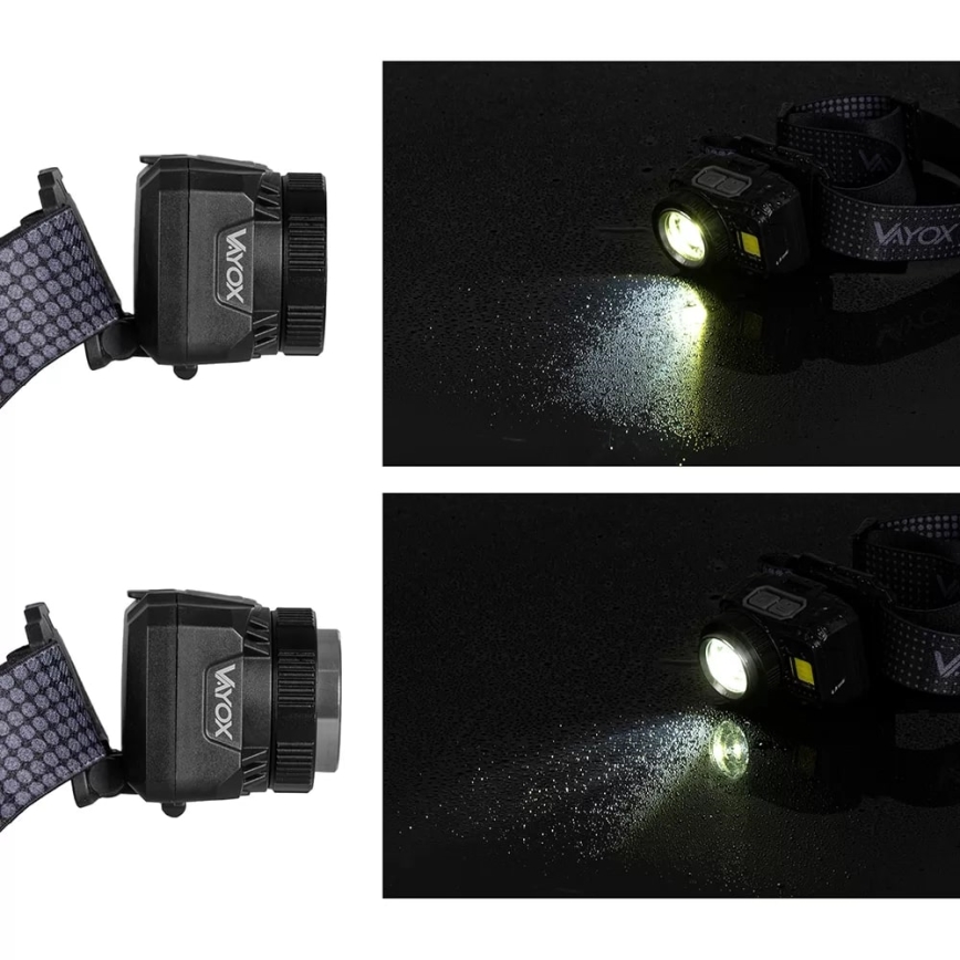 Linterna frontal LED recargable y regulable con sensor y luz roja LED/6W/5V/3xAAA IP44 500 brillante 1200 mAh