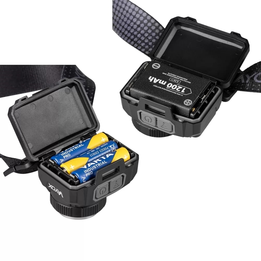Linterna frontal LED recargable y regulable con sensor y luz roja LED/6W/5V/3xAAA IP44 500 brillante 1200 mAh