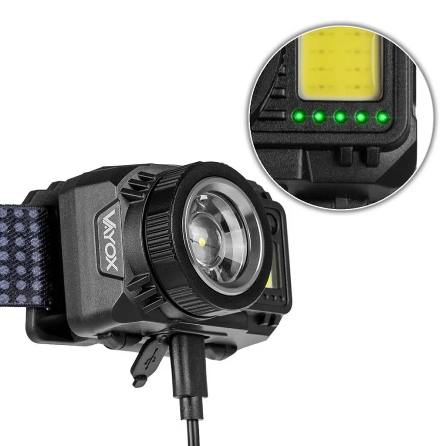 Linterna frontal LED recargable y regulable con sensor y luz roja LED/6W/5V/3xAAA IP44 500 brillante 1200 mAh