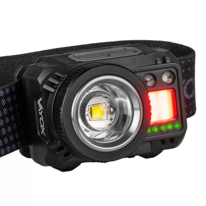 Linterna frontal LED recargable y regulable con sensor y luz roja LED/6W/5V/3xAAA IP44 500 brillante 1200 mAh