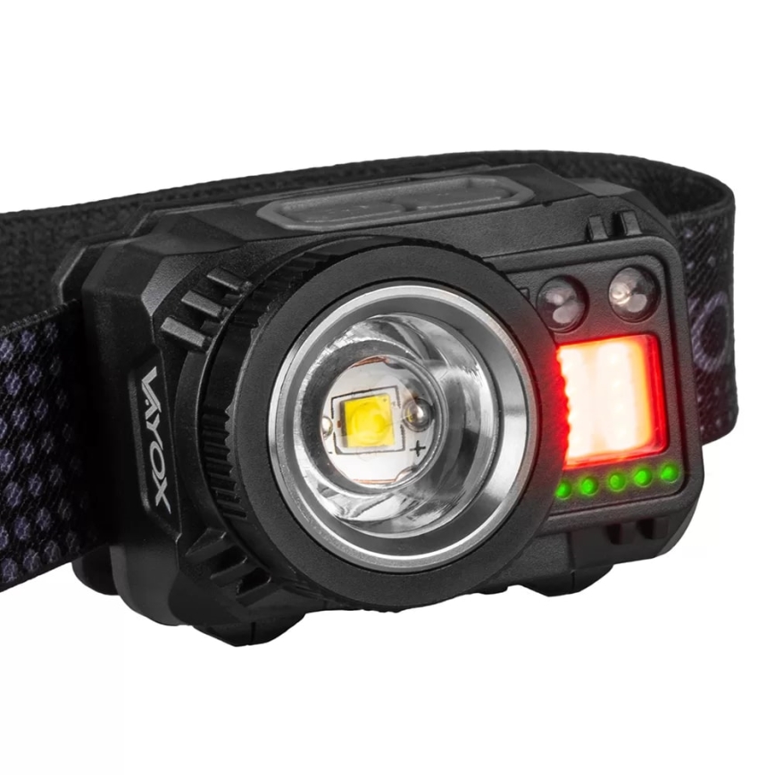 Linterna frontal LED recargable y regulable con sensor y luz roja LED/6W/5V/3xAAA IP44 500 brillante 1200 mAh