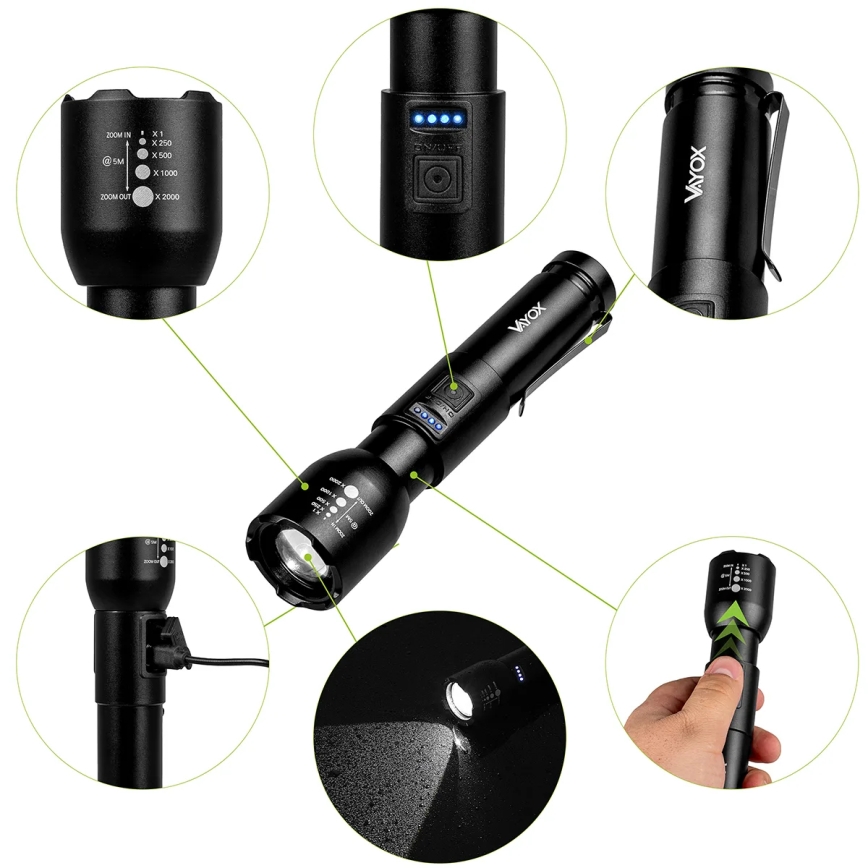 Linterna LED recargable y regulable LED/20W/5V IPX4 800 brillante 2000 mAh