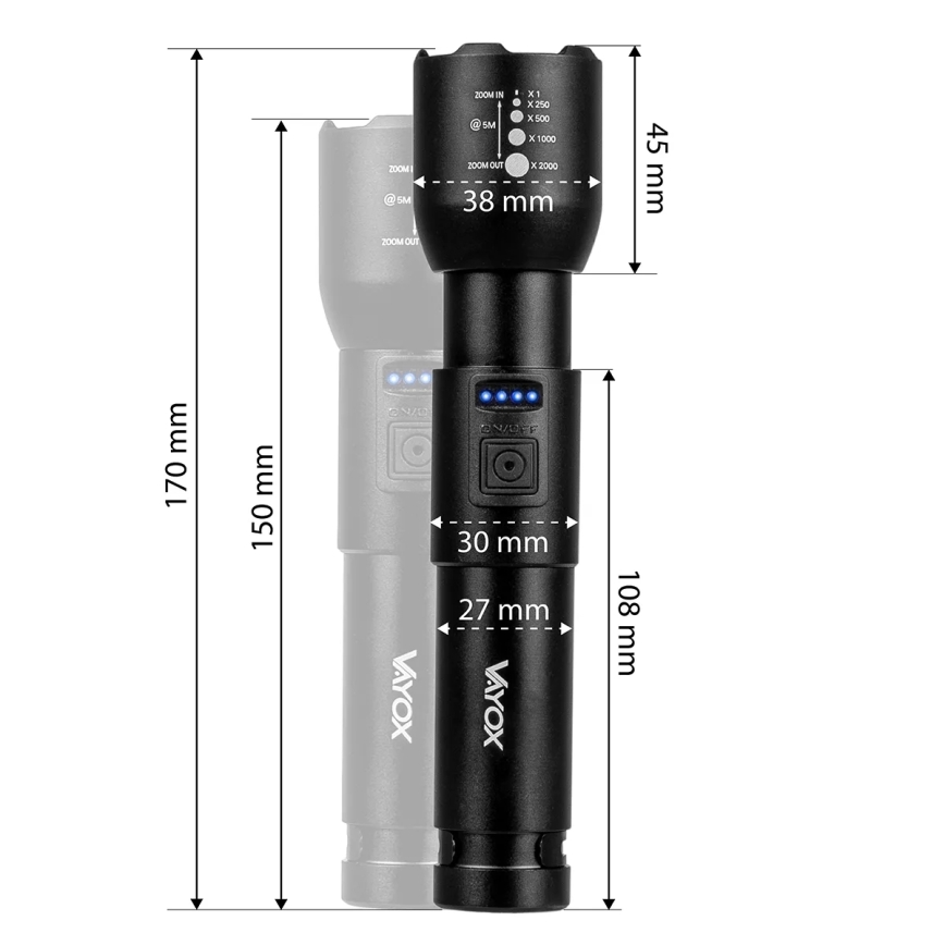 Linterna LED recargable y regulable LED/20W/5V IPX4 800 brillante 2000 mAh
