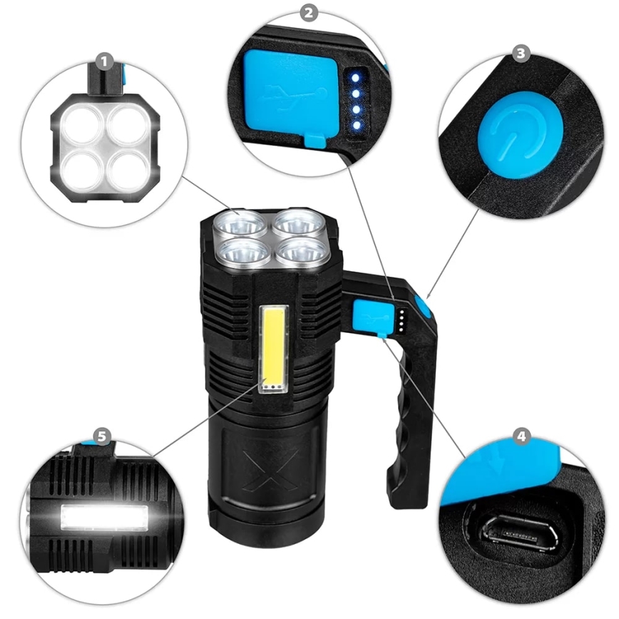 Linterna LED recargable y regulable LED/5V IPX4 250 brillante 1200 mAh