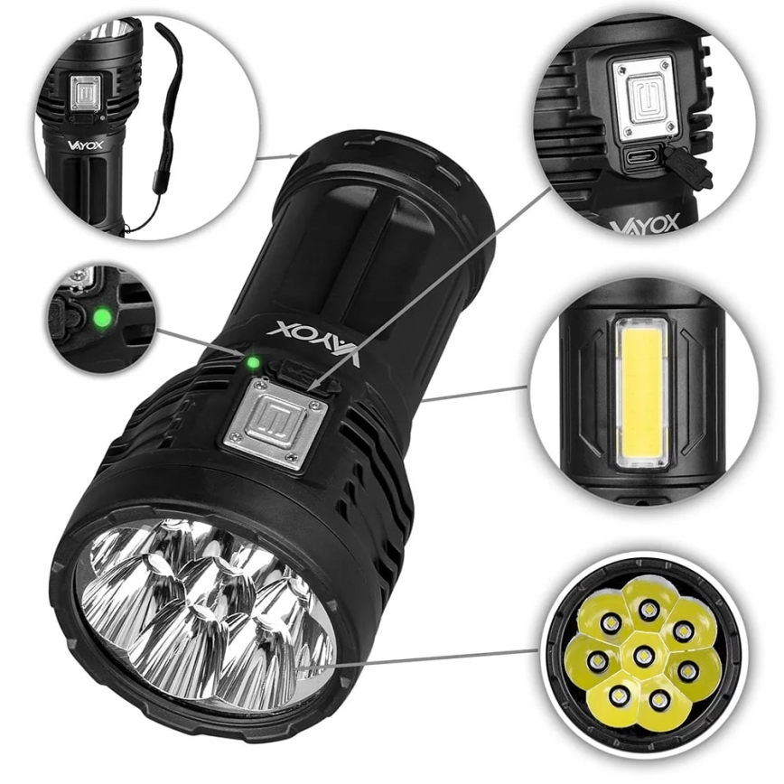 Linterna LED recargable y regulable LED/5V IPX4 600 brillante 1200 mAh