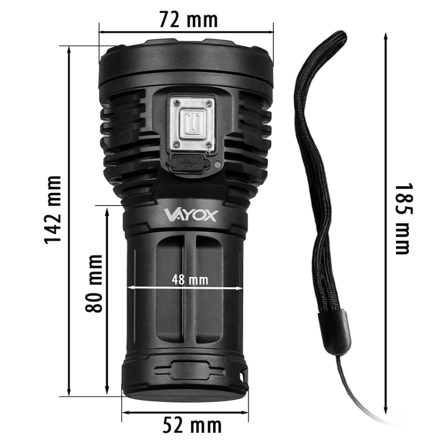 Linterna LED recargable y regulable LED/5V IPX4 600 brillante 1200 mAh