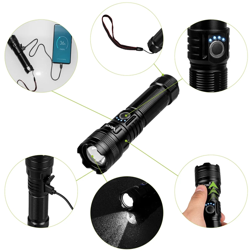 Linterna LED regulable y recargable con función power bank LED/10W/5V IPX4 600 brillante 2000 mAh