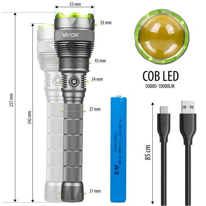 Linterna LED regulable recargable con función power bank LED/5V IPX7 10000 brillante 2600 mAh