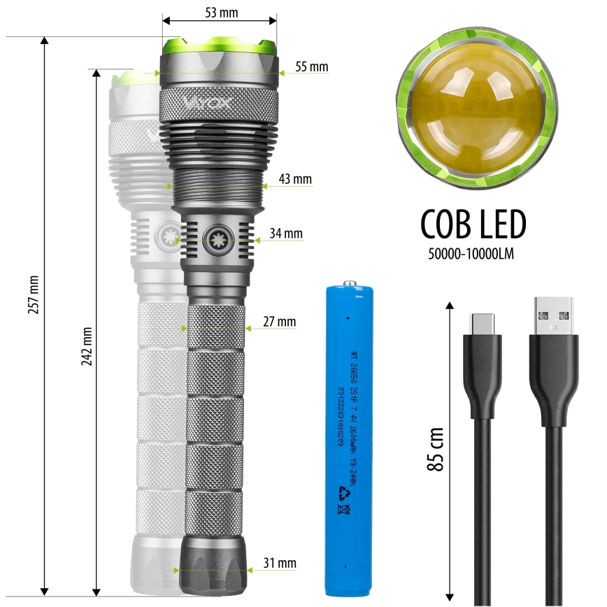 Linterna LED regulable recargable con función power bank LED/5V IPX7 10000 brillante 2600 mAh