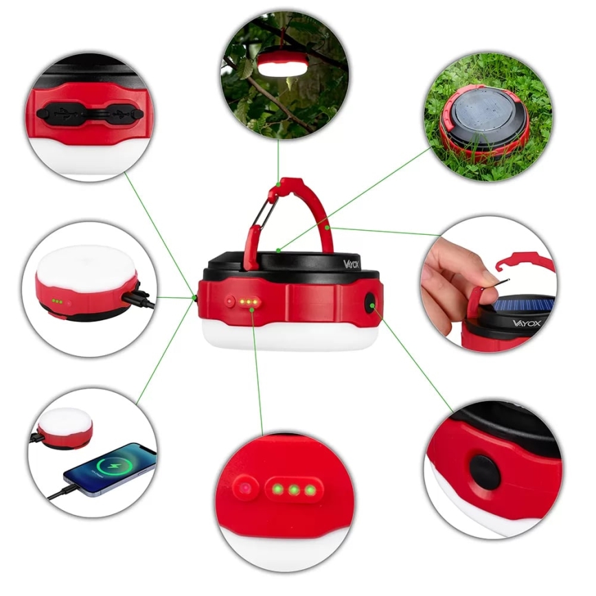 Linterna solar recargable LED regulable con función power bank LED/3W/5V 3000/4000/6500K IPX6 500 brillante 2000 mAh
