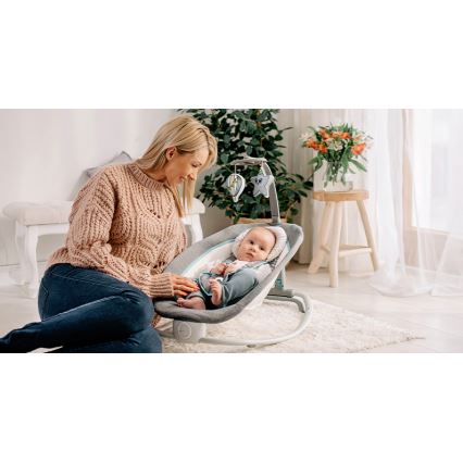 Lionelo - Balancín vibrador para bebés con melody PASCAL gris/turquesa