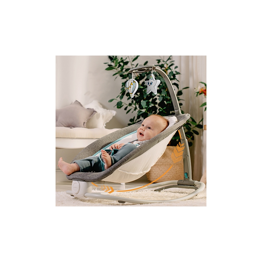 Lionelo - Balancín vibrador para bebés con melody PASCAL gris/turquesa