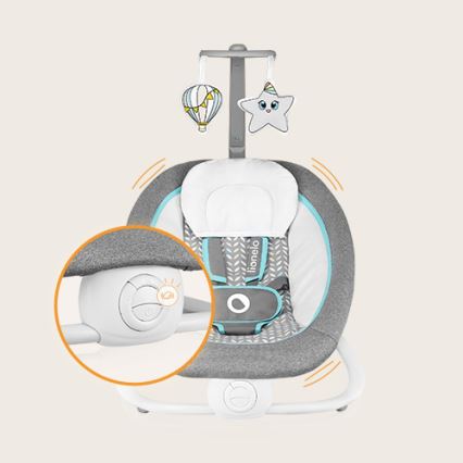 Lionelo - Balancín vibrador para bebés con melody PASCAL gris/turquesa