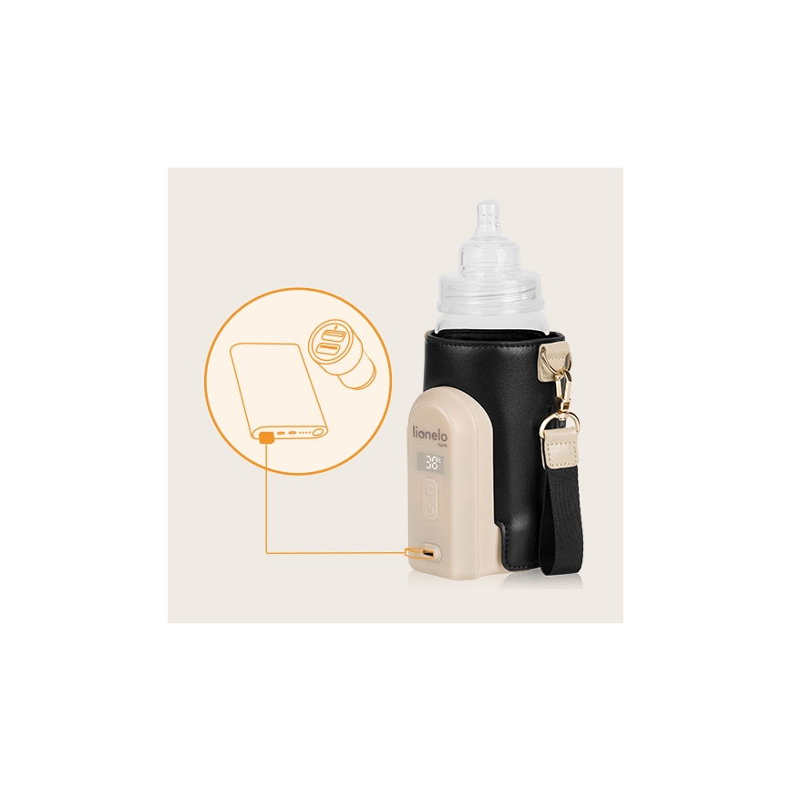 Lionelo - Calentador de biberones recargable THERMUP GO EVO 18W/5V negro/beige