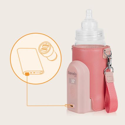 Lionelo - Calentador de biberones recargable THERMUP GO EVO 18W/5V rosa