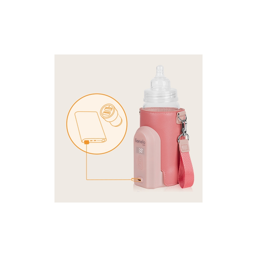 Lionelo - Calentador de biberones recargable THERMUP GO EVO 18W/5V rosa