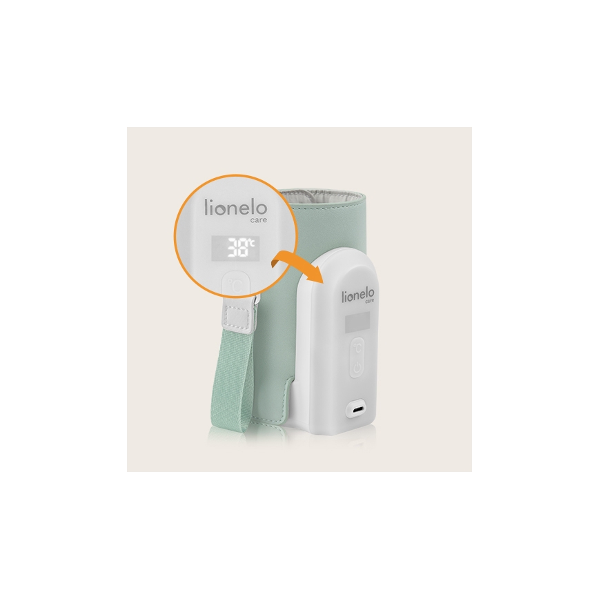 Lionelo - Calentador de biberones recargable THERMUP GO EVO 18W/5V Verde/blanco