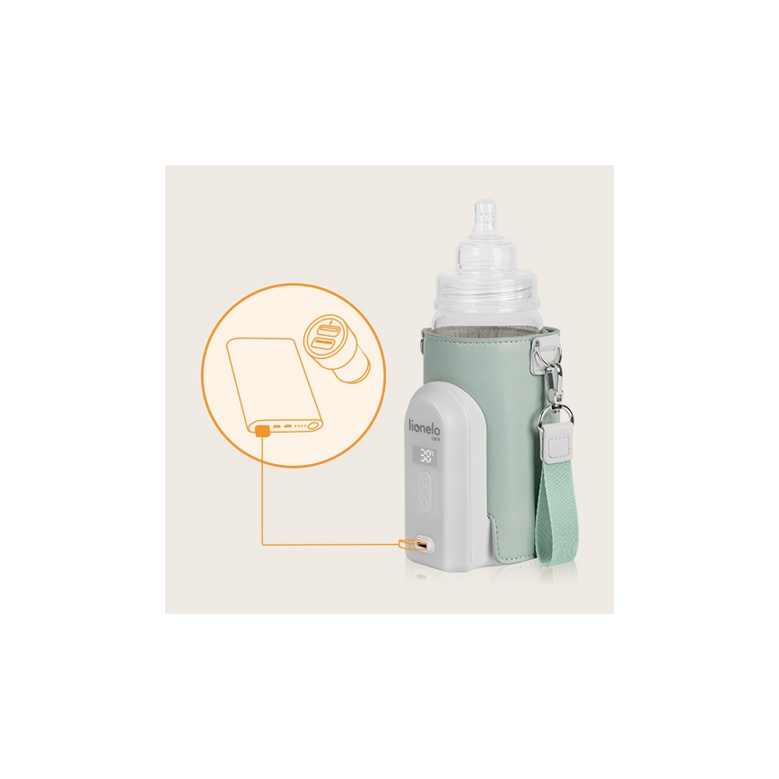 Lionelo - Calentador de biberones recargable THERMUP GO EVO 18W/5V Verde/blanco