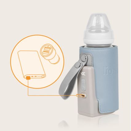 Lionelo - Calentador de biberones recargable THERMUP GO PLUS 10W/5V azul/gris