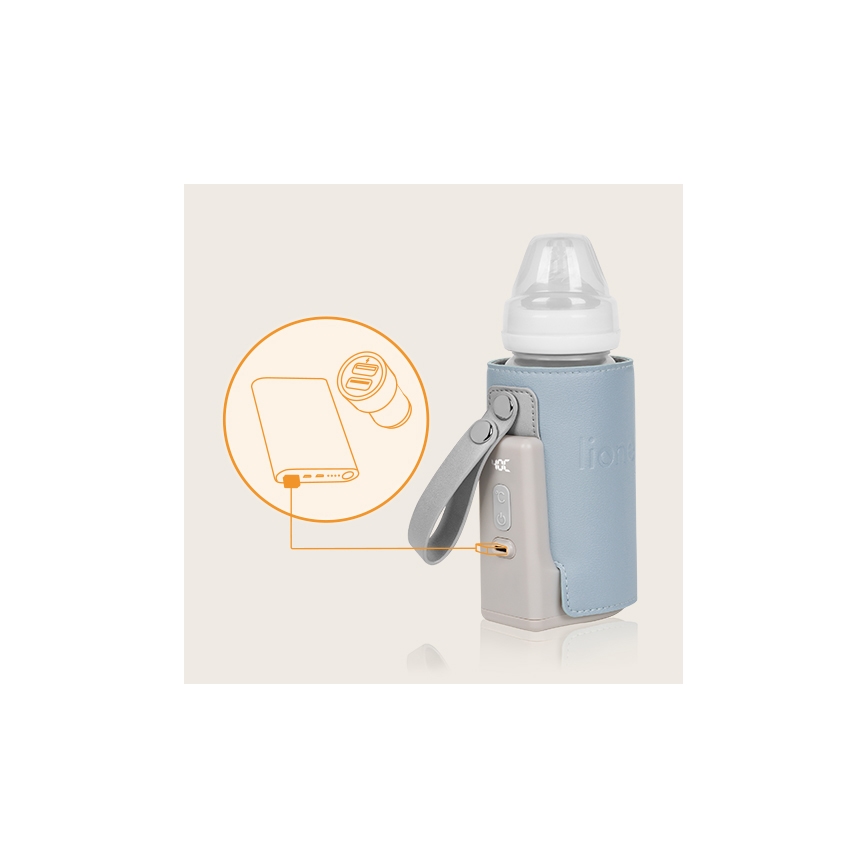 Lionelo - Calentador de biberones recargable THERMUP GO PLUS 10W/5V azul/gris