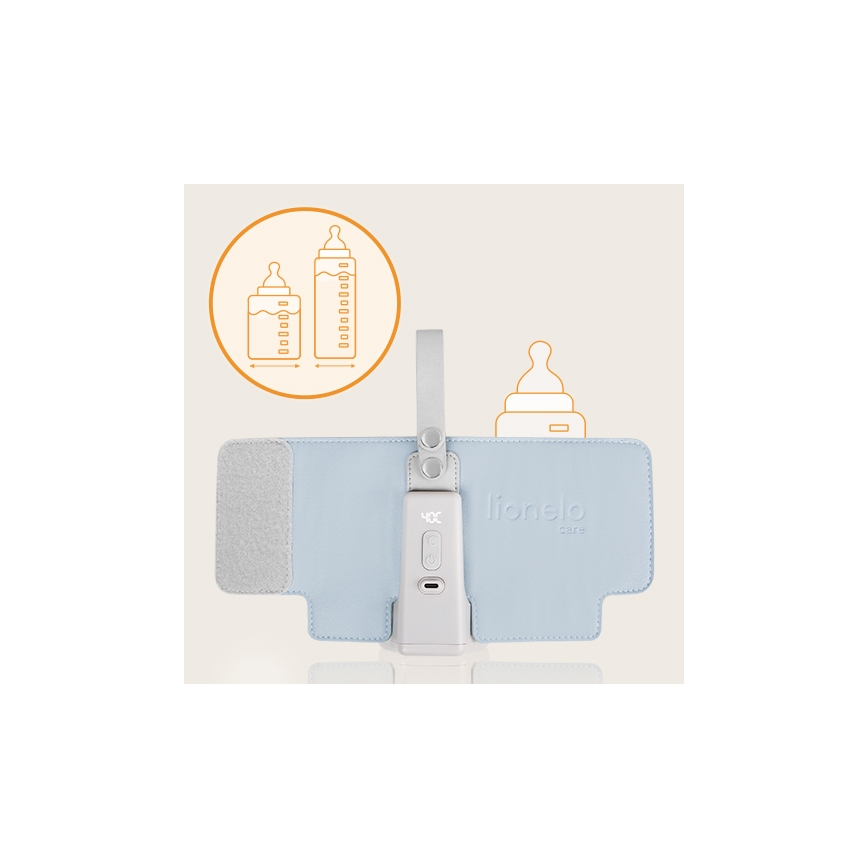 Lionelo - Calentador de biberones recargable THERMUP GO PLUS 10W/5V azul/gris