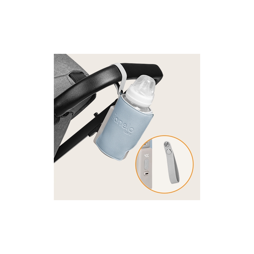 Lionelo - Calentador de biberones recargable THERMUP GO PLUS 10W/5V azul/gris