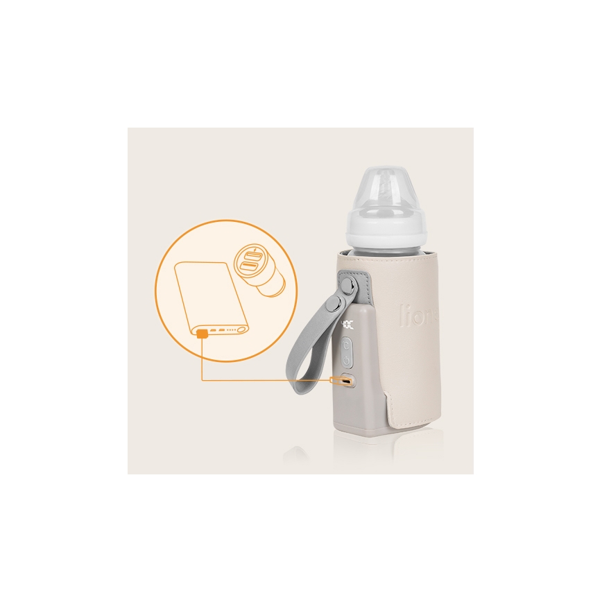 Lionelo - Calentador de biberones recargable THERMUP GO PLUS 10W/5V beige
