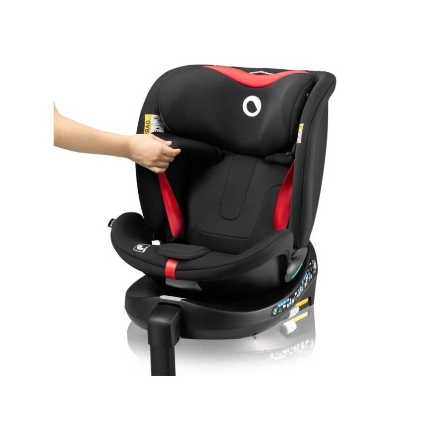 Lionelo - Silla de coche con base giratoria NAVY i-Tamaño 40-150 cm negro/rojo
