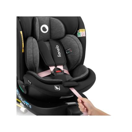 Lionelo - Silla de coche con base giratoria NAVY i-Tamaño 40-150 cm negro/rosa