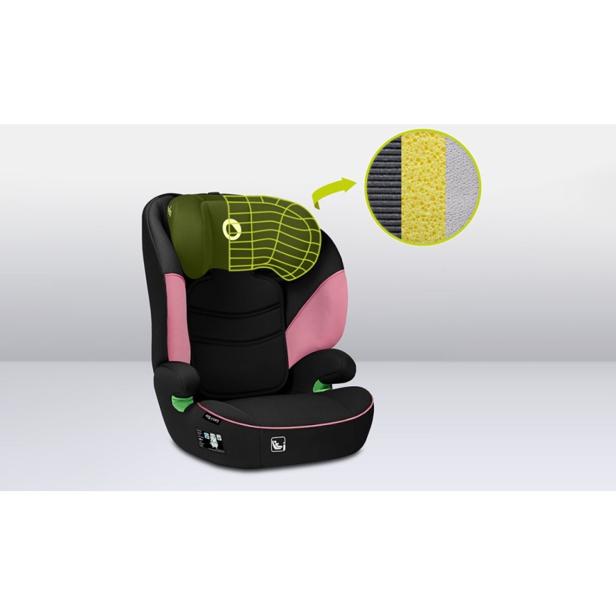 Lionelo - Silla para coche LARS i-Tamaño 100-150 cm negro/rosa