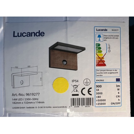 Lucande aplique LED exterior detector movimiento