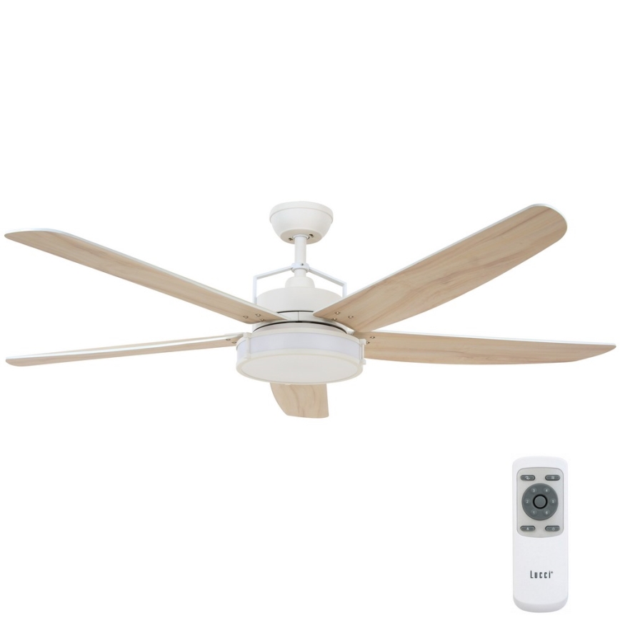 Lucci air 213176 - Ventilador de techo LED regulable LOUISVILLE 1xGX53/18W/230V madera/blanco + mando a distancia