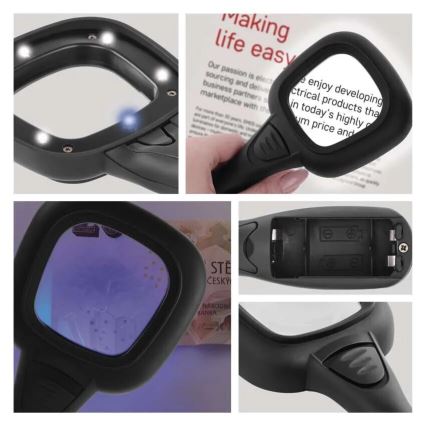 Lupa LED 2,5xZOOM con retroiluminación y luz UV LED/UV/2xAAA